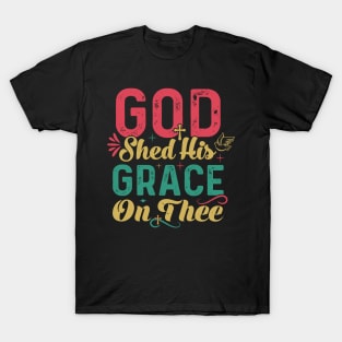 4th Of July Groovy Patriotic God Shed His Grace On Thee T-Shirt